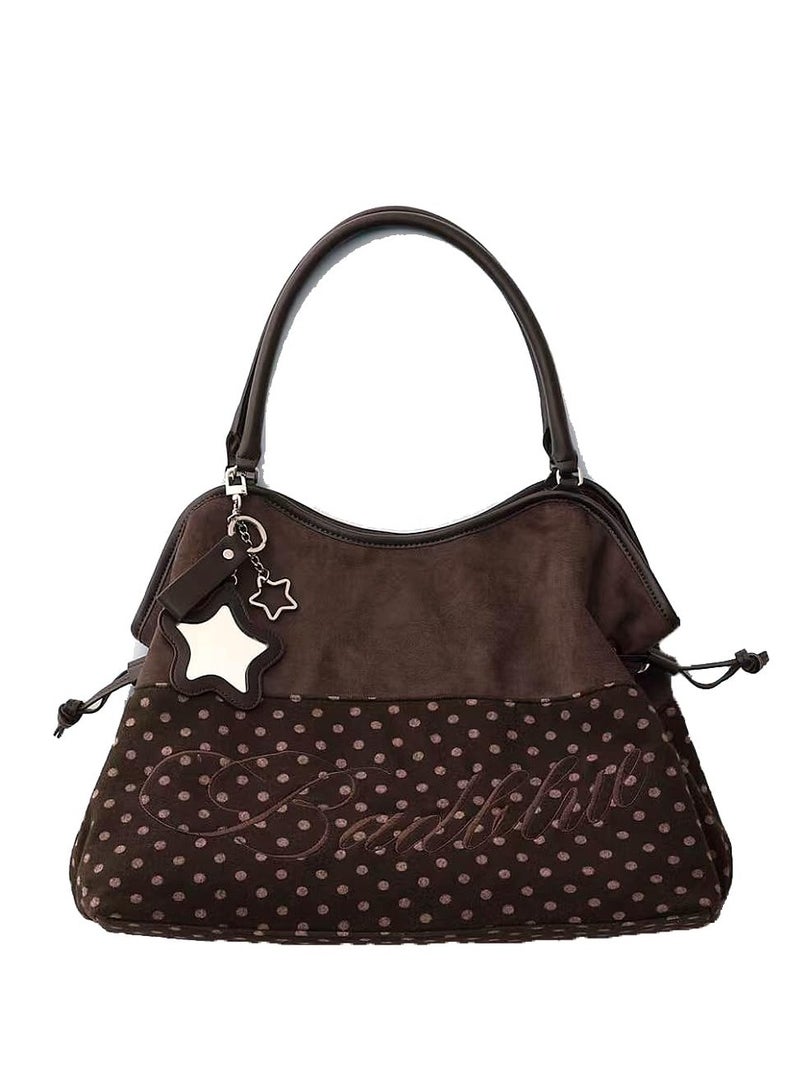 QUARRYUS Women Girls Polka Dot Print Drawstring Tote Bag, Fashion Shoulder Bag for Daily School Work, Random Star Charm Included - Image 1