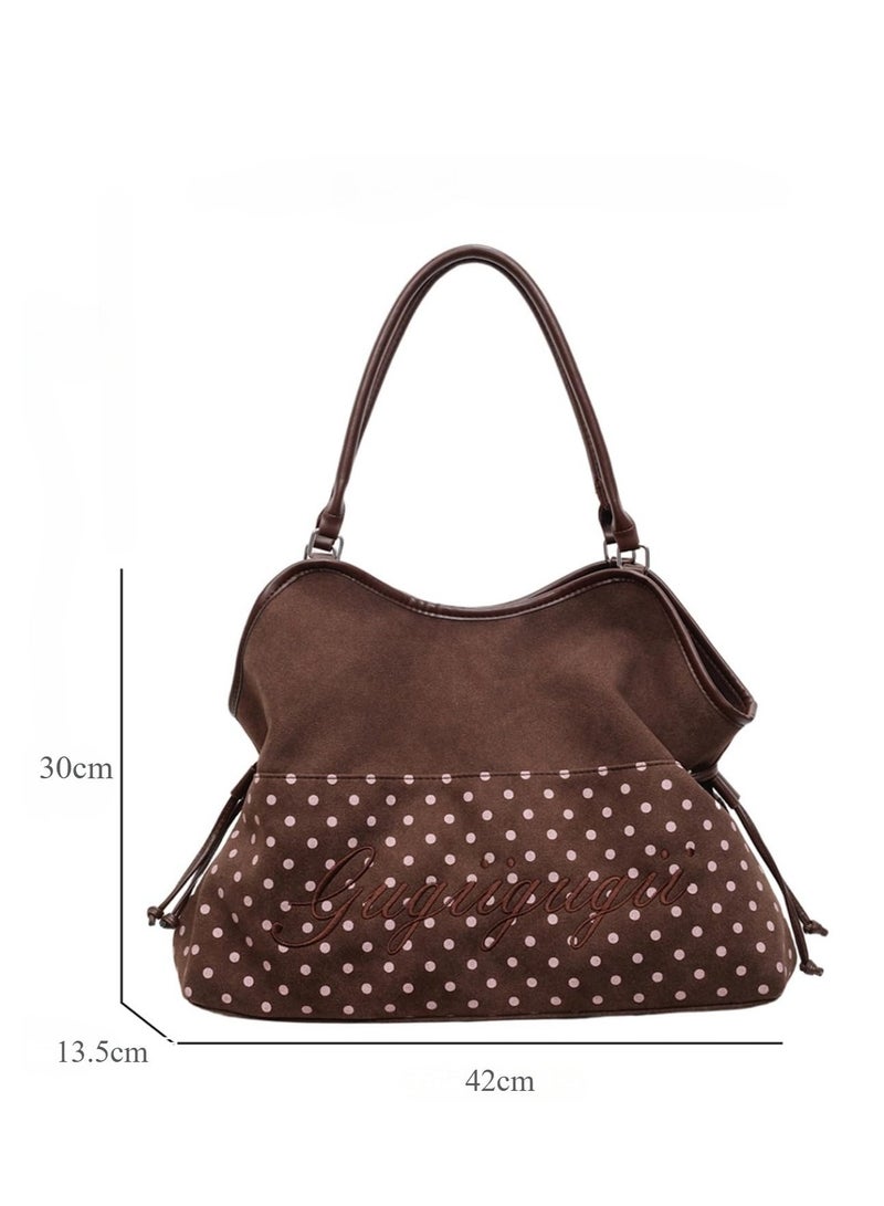 QUARRYUS Women Girls Polka Dot Print Drawstring Tote Bag, Fashion Shoulder Bag for Daily School Work, Random Star Charm Included - Image 2