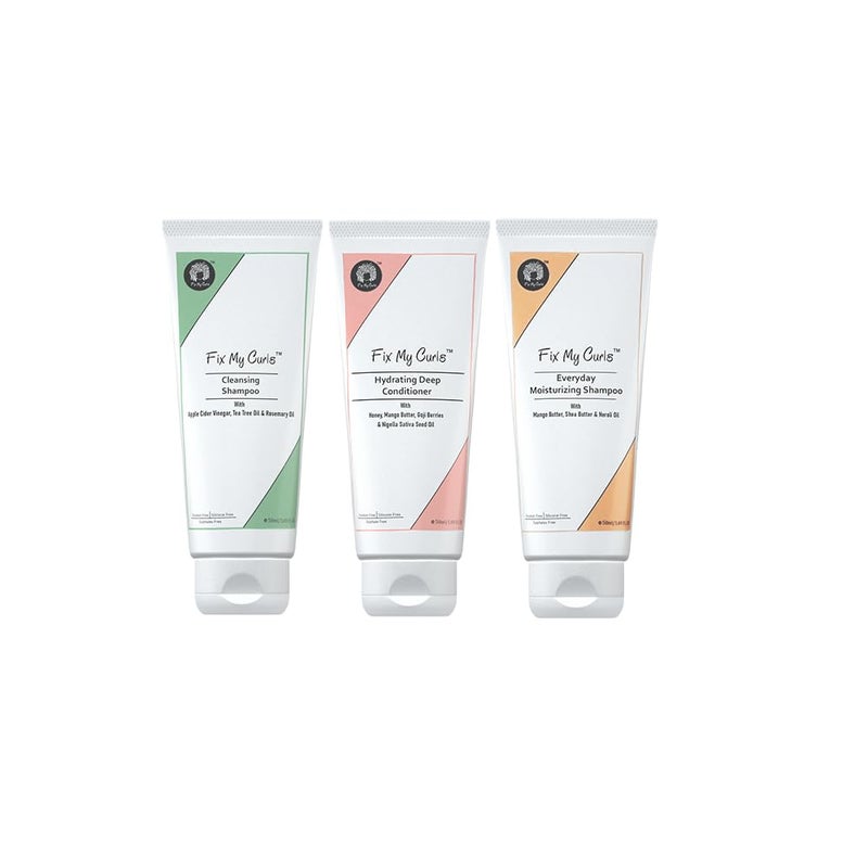 Fix My Curls Wash Day Trio  Cleansing  Moisturizing Shampoo Hydrating Deep Conditioner  Silicone  Sulphate Free  For Curly Wavy Hair 50ml each - Image 1