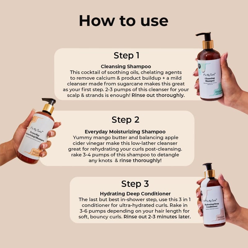 Fix My Curls Wash Day Trio  Cleansing  Moisturizing Shampoo Hydrating Deep Conditioner  Silicone  Sulphate Free  For Curly Wavy Hair 50ml each - Image 3