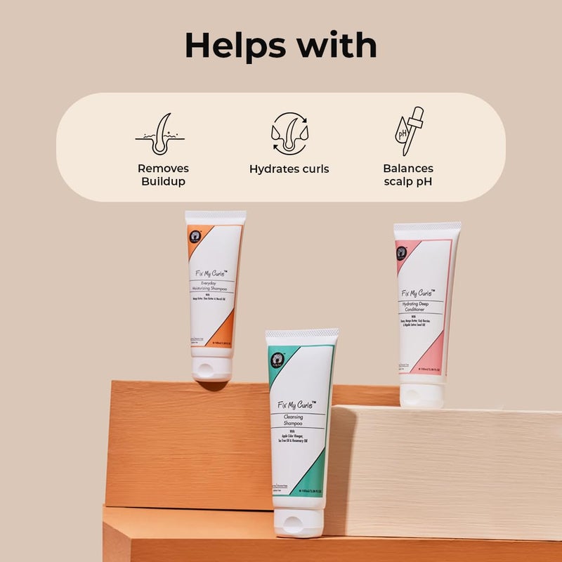 Fix My Curls Wash Day Trio  Cleansing  Moisturizing Shampoo Hydrating Deep Conditioner  Silicone  Sulphate Free  For Curly Wavy Hair 50ml each - Image 5