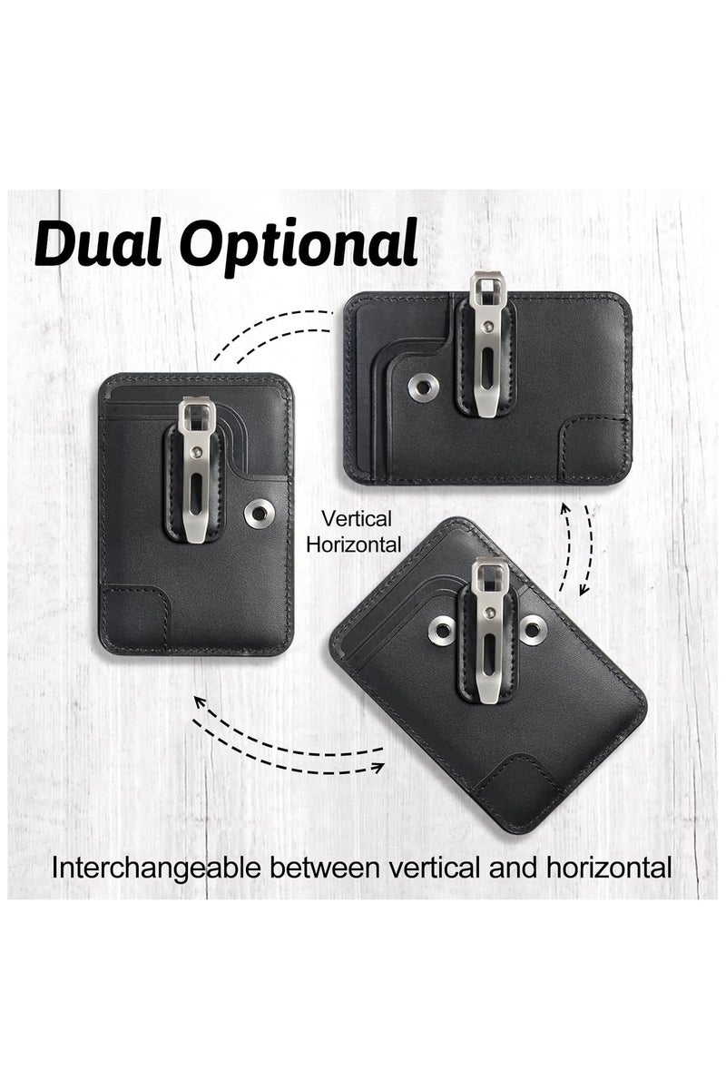 انسجام حامل بطاقة هوية من الجلد الفاخر مع نافذة شفافة ومشبك معدني قابل للفصل وفتحتين للبطاقات وحبل جلدي وحامل بطاقة هوية عمودي للاستخدام في المكتب والمدرسة - Image 4