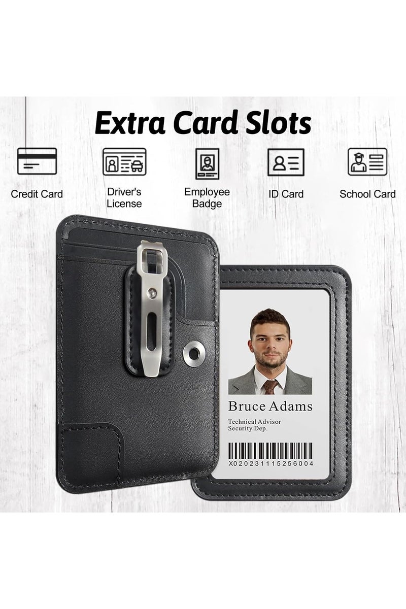 انسجام حامل بطاقة هوية من الجلد الفاخر مع نافذة شفافة ومشبك معدني قابل للفصل وفتحتين للبطاقات وحبل جلدي وحامل بطاقة هوية عمودي للاستخدام في المكتب والمدرسة - Image 5