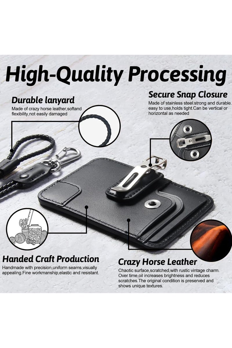 انسجام حامل بطاقة هوية من الجلد الفاخر مع نافذة شفافة ومشبك معدني قابل للفصل وفتحتين للبطاقات وحبل جلدي وحامل بطاقة هوية عمودي للاستخدام في المكتب والمدرسة - Image 2