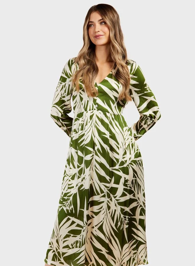 Little Mistress Leaf Print Midi Dress