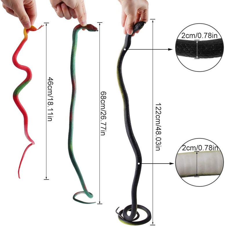 ONESING 22 Pcs Fake Snake Rubber Snakes Realistic Snake 18-48 Inch Halloween Black Snake for Garden Props to Scare Birds, Squirrels, Mice, Pranks Stuff, Easter Gift - Image 2