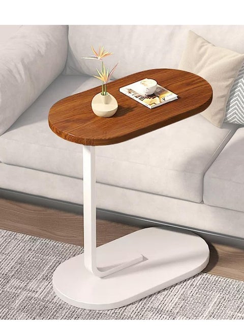 Side Table NAN C-Shaped, Metal Frame MDF Simple Tea for Hotel Famous and Famous Special-Shaped Table, White/Walnut Color