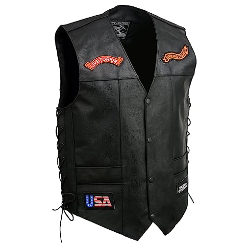 EVENT LEATHER ELM3930 Men’s Black Motorcycle Riders Leather Vest w/ 9 Patches and Adjustable Side Laces - 5X-Large - Image 5