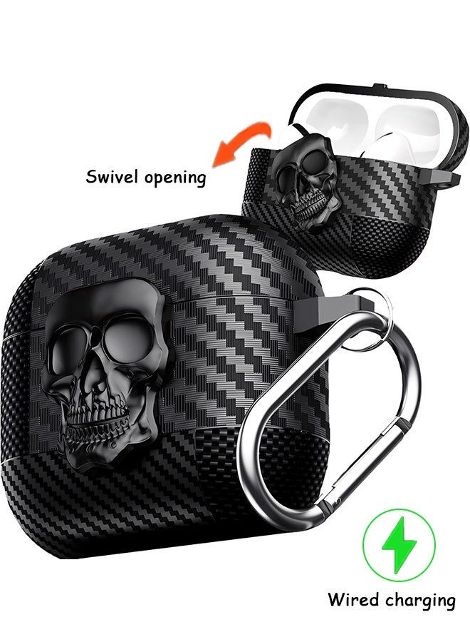 كوانتوم جراب AirPods 4 مع سلسلة مفاتيح، غطاء حماية بتصميم جمجمة ثلاثية الأبعاد مرحة، جراب AirPods من الجيل الرابع مع قفل آمن، غطاء TPU ناعم مقاوم للصدمات والسقوط لسماعات AirPods 4 للرجال والنساء (أسود) - Image 1