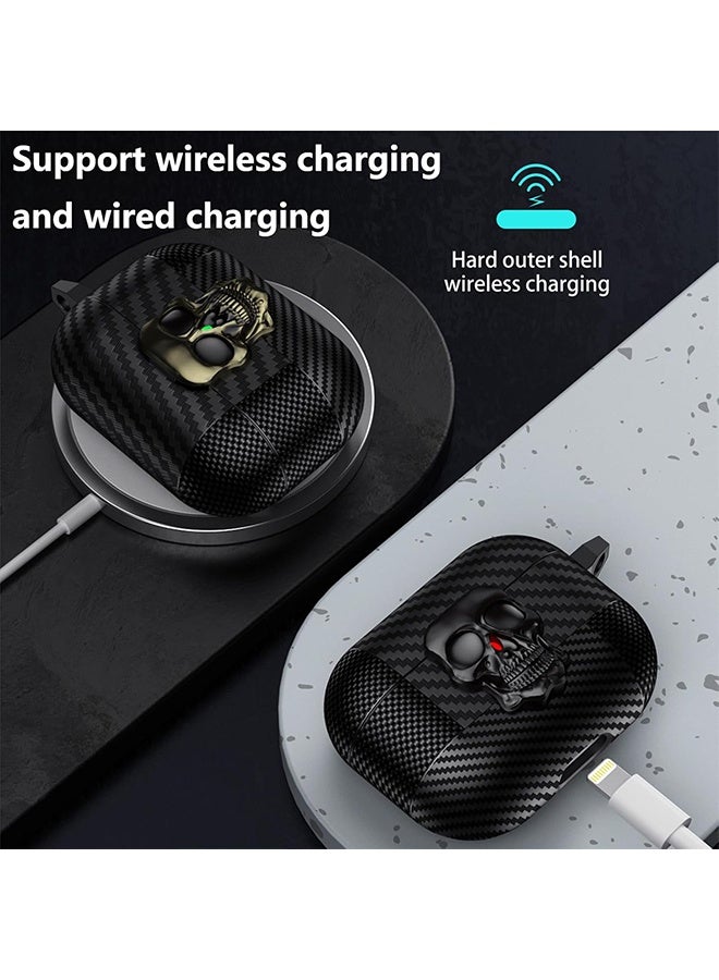كوانتوم جراب AirPods 4 مع سلسلة مفاتيح، غطاء حماية بتصميم جمجمة ثلاثية الأبعاد مرحة، جراب AirPods من الجيل الرابع مع قفل آمن، غطاء TPU ناعم مقاوم للصدمات والسقوط لسماعات AirPods 4 للرجال والنساء (أسود) - Image 4