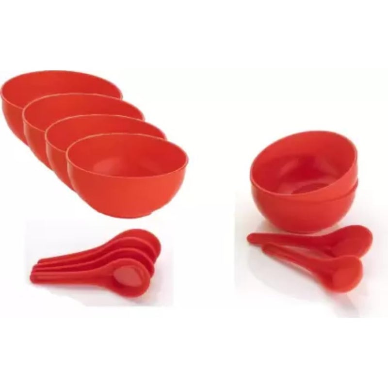 HPARY 6pcs Set Plastic Round Soup Bowl and Spoons - 4.25 inch | Set of 6 Bowls 500ml (Red Color) - Image 5
