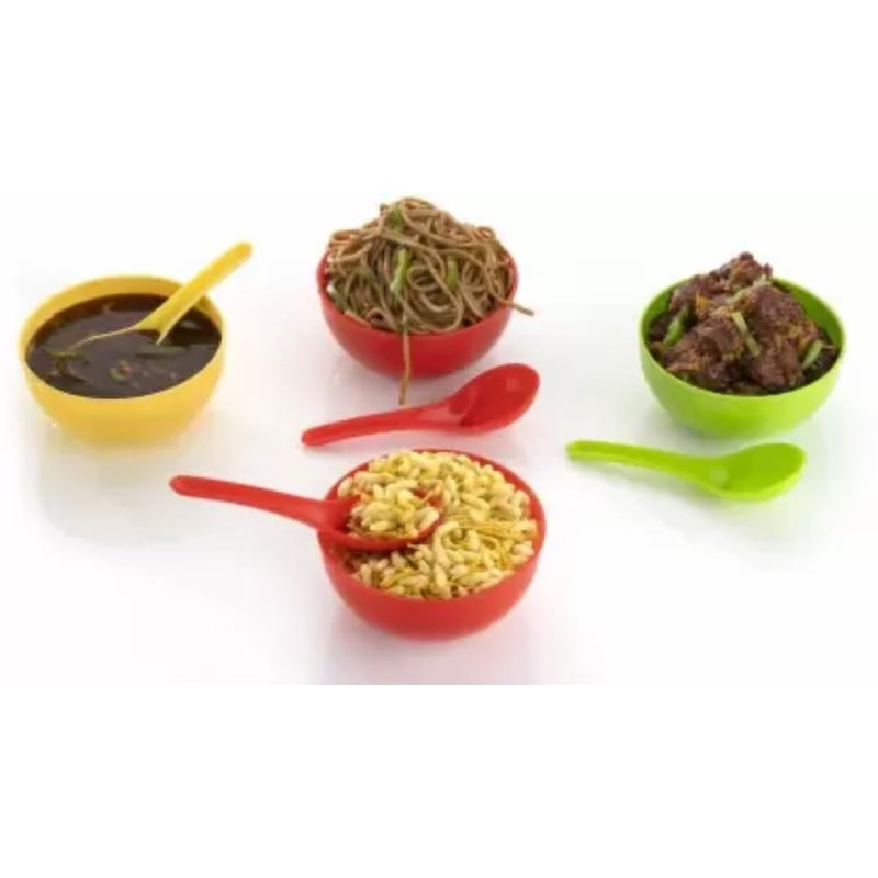 HPARY 6pcs Set Plastic Round Soup Bowl and Spoons - 4.25 inch | Set of 6 Bowls 500ml (Red Color) - Image 3