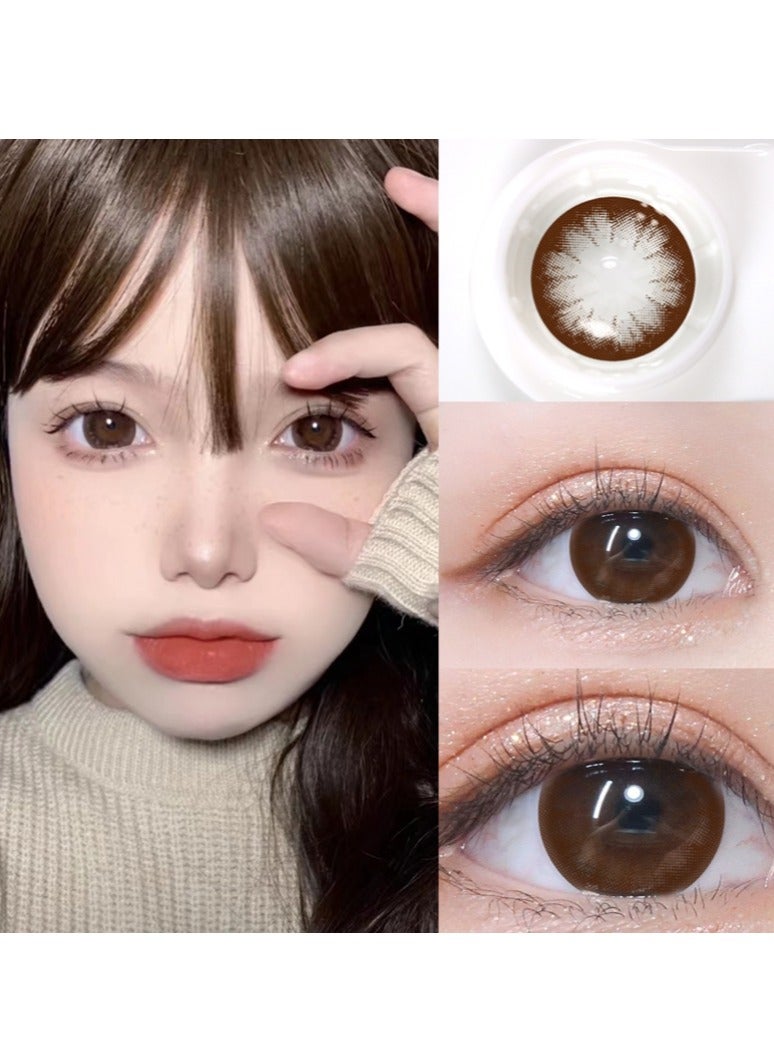 KSSEYE Baby Doll Coffee Black Eyes Coffer Yearly Colored Prescription Contact Lenses, Unisex Cosmetic Contact Lenses, Enlargement Collection With Case  - Image 1