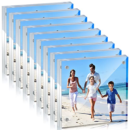 Yalikop Yalikop 8 Pcs Clear Acrylic Picture Frames Magnetic Acrylic Photo Frame Thick Desktop Display Double Sided Freestanding Floating for Bedroom Living Room Home Office Store Supplies 4 x 4 Inch 