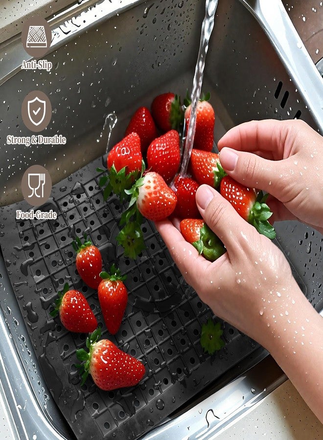 WILLKOMMEN 2 Pack Kitchen Sink Mat, 12'' x 10" Dish Drying Mat for kitchen Counter, Durable Rubber Dish Draining Mat, Grid Sink Mat, Square Black - Image 2