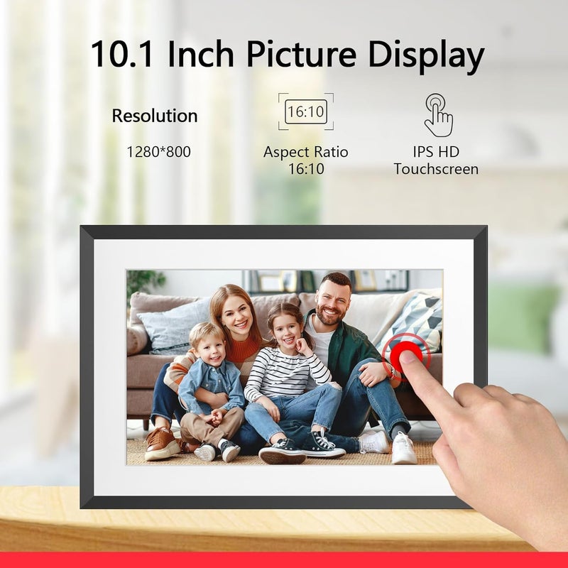 إطار صور رقمي واي فاي 32 جيجابايت 10.1 بوصة مع شاشة لمس IPS HD بدقة 1280x800، إرسال الصور أو مقاطع الفيديو عبر التطبيق أو البريد الإلكتروني، دعم محرك أقراص USB/بطاقة SD لتوسيع التخزين، تدوير تلقائي، قابل للتثبيت على الحائط - Image 5