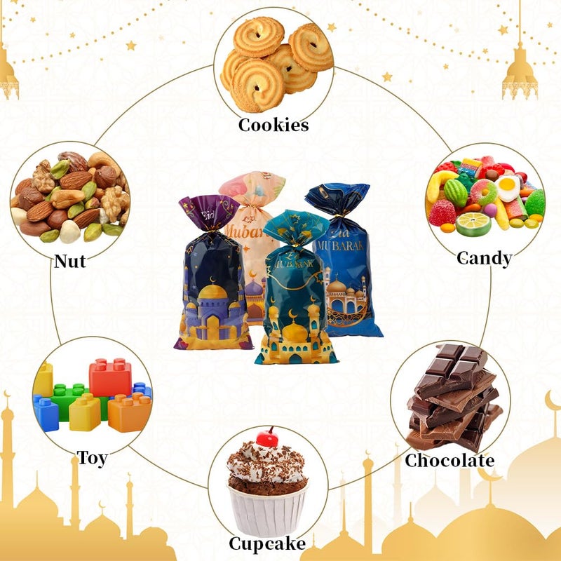 ChicQuench Ramadan Treat bags, 120 PCS Eid Mubarak Cellophane Treat Bags, Ramadan Eid Mubarak Gift Bags, Eid Mubarak Ramadan Candy Cookie Goodie Snack Bags with Twist Ties Gifts for Eid Mubarak Party Decorations - Image 5