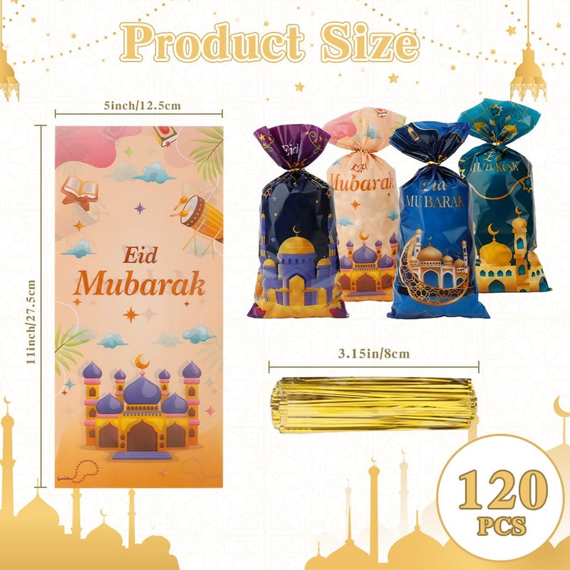 ChicQuench Ramadan Treat bags, 120 PCS Eid Mubarak Cellophane Treat Bags, Ramadan Eid Mubarak Gift Bags, Eid Mubarak Ramadan Candy Cookie Goodie Snack Bags with Twist Ties Gifts for Eid Mubarak Party Decorations - Image 2