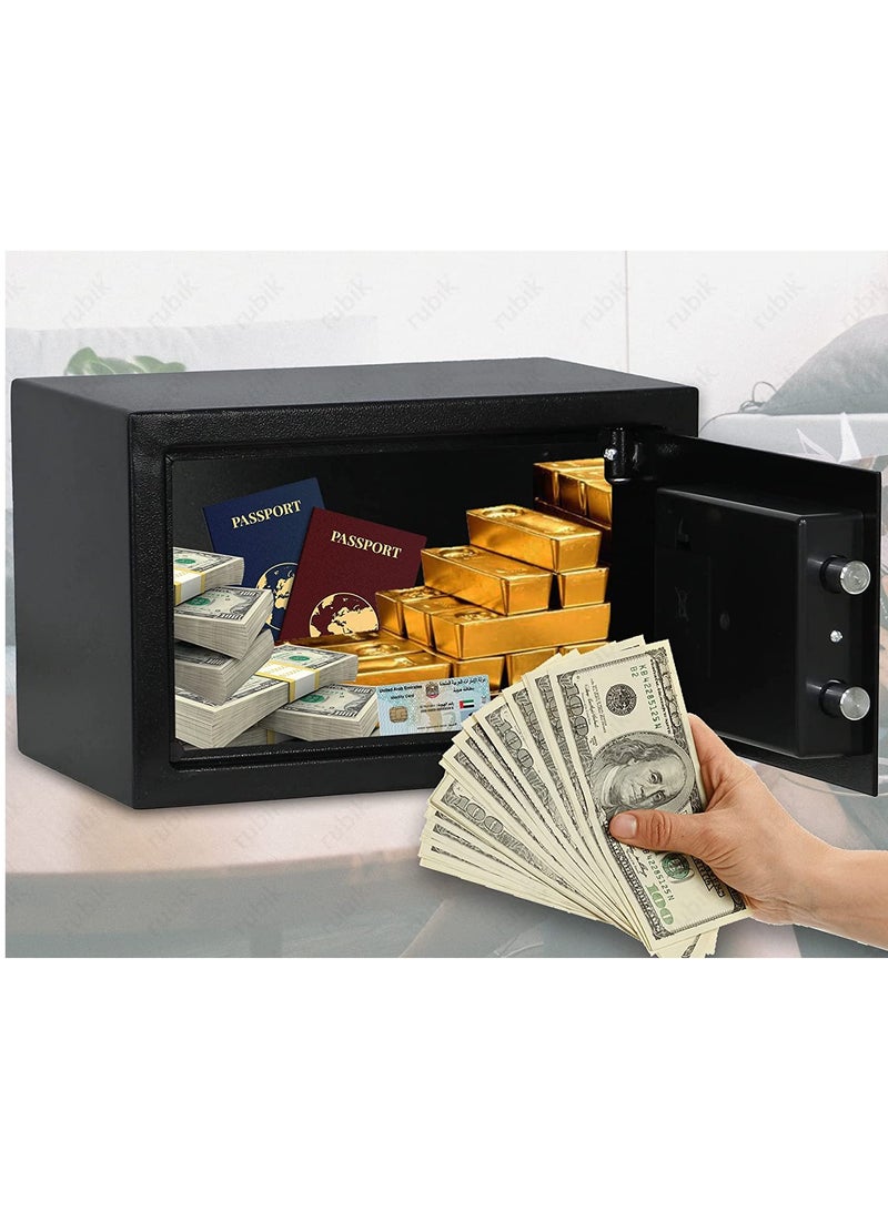 Rubik Safe Box with Key and Digital Keypad Lock Home Office Business Money Cash Jewelry Passports Security RB20EDS (20x31x20cm) Black  - Image 2