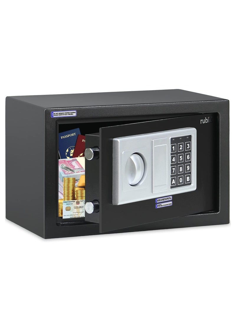 Rubik Safe Box with Key and Digital Keypad Lock Home Office Business Money Cash Jewelry Passports Security RB20EDS (20x31x20cm) Black  - Image 3