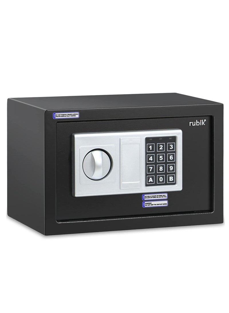 Rubik Safe Box with Key and Digital Keypad Lock Home Office Business Money Cash Jewelry Passports Security RB20EDS (20x31x20cm) Black  - Image 1