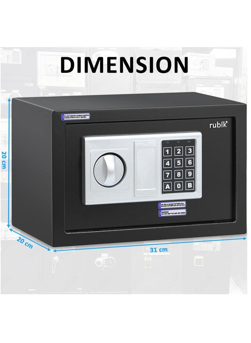 Rubik Safe Box with Key and Digital Keypad Lock Home Office Business Money Cash Jewelry Passports Security RB20EDS (20x31x20cm) Black  - Image 4