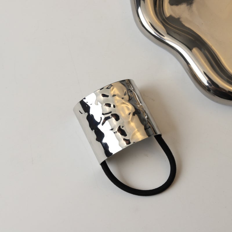 Loquat Alloy Shiny Hair Tie High-Quality Cold Style Hair Accessory for Women 42# silver pockmarked rubber band