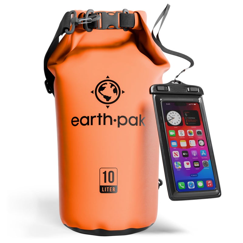 حقيبة جافة مقاومة للماء من Earth Pak بغطاء قابل لللف حقيبة ظهر مقاومة للماء تحافظ على جفاف المعدات لقوارب الكاياك مع حقيبة هاتف مقاومة للماء