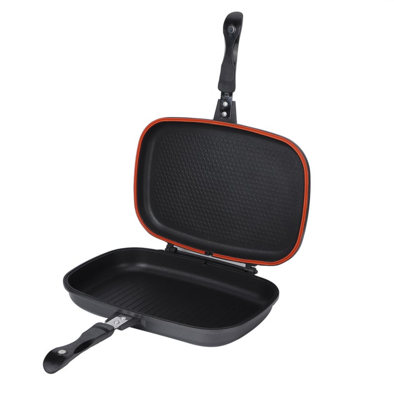 Double Sided Frying Pan: Cast Aluminum Body, Anti Scalding Handle - Silica Sealing Ring, 4000Gs Magnetic Lock Device Pressure Cooker Style Cookware for Home Outdoor Party Barbecue Stove Use - Image 2