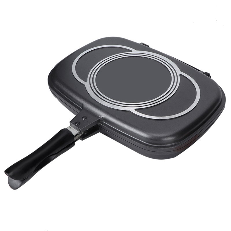 Double Sided Frying Pan: Cast Aluminum Body, Anti Scalding Handle - Silica Sealing Ring, 4000Gs Magnetic Lock Device Pressure Cooker Style Cookware for Home Outdoor Party Barbecue Stove Use - Image 5