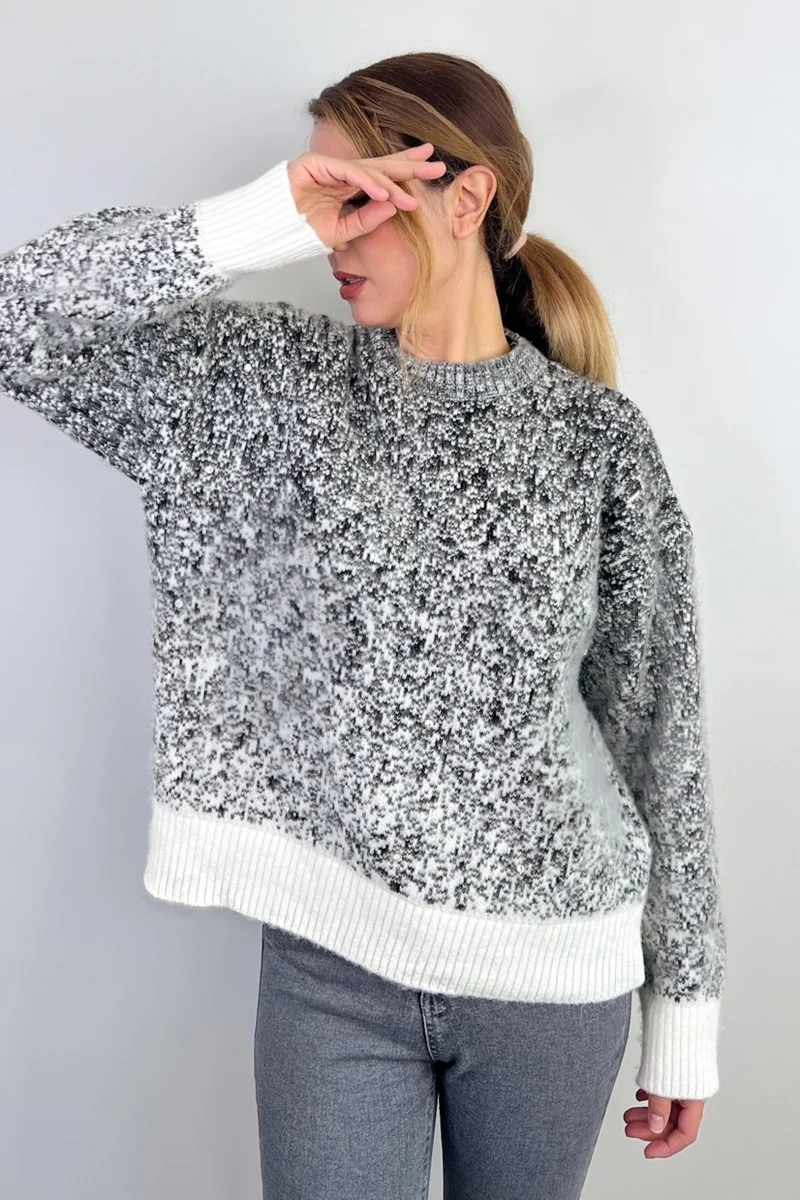 Ritnice Women's Snowy Furry Smoked Cream Stone Sweater