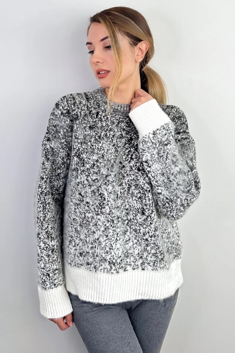 Ritnice Women's Snowy Furry Smoked Cream Stone Sweater
