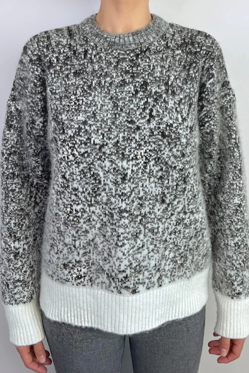 Ritnice Women's Snowy Furry Smoked Cream Stone Sweater