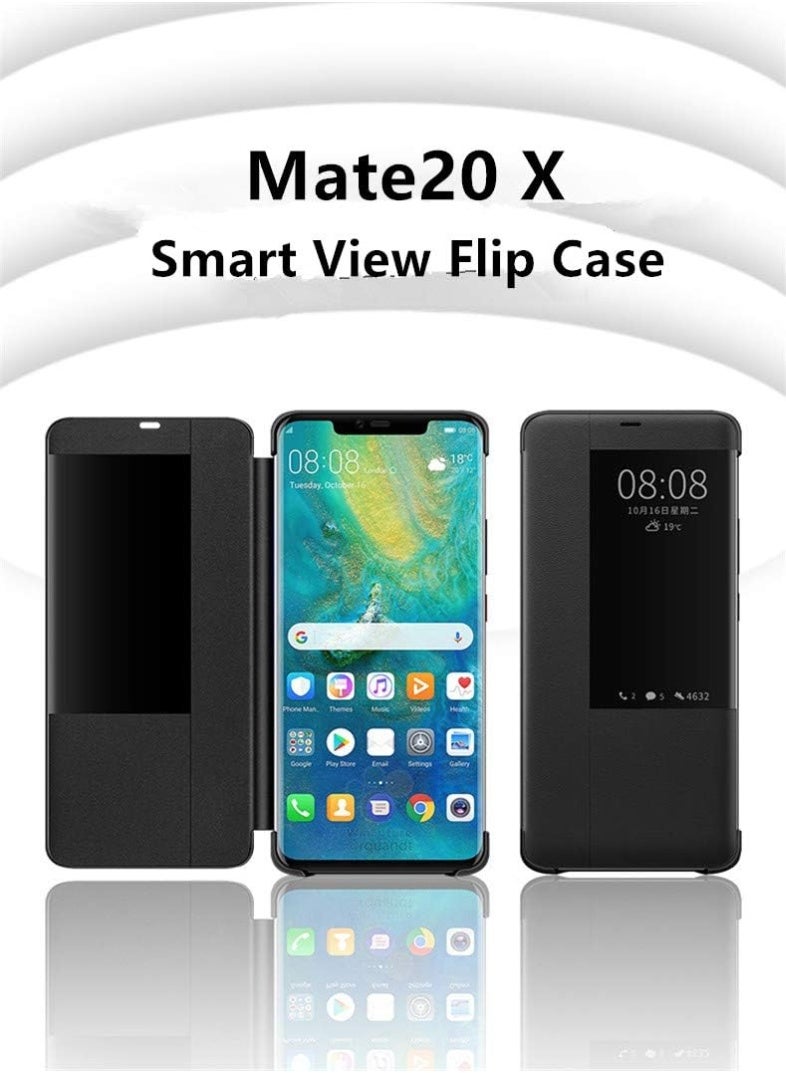 erorex Smart View Flip Case for Huawei Mate 20 X 4G 5G Slim PU Leather Smart Cover with Smart View Window and Auto Screen Sleep Wake for Huawei Mate 20 X Black - Image 1