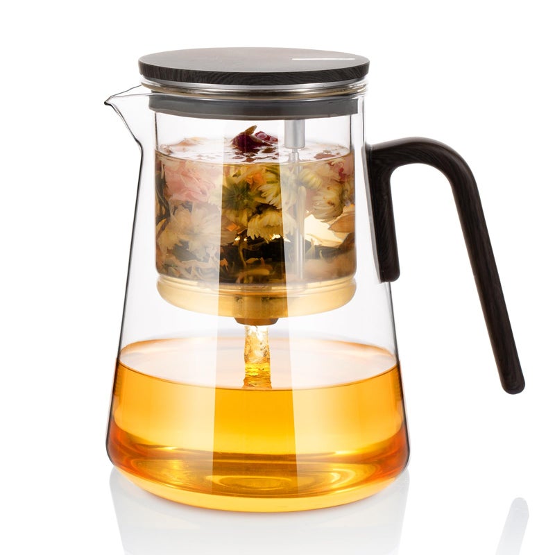 ZENS Magnetic Tea Pot, Large Enchanted Glass Teapot with Infuser and Magnetic Suction Lid for Mess-Free Loose Tea Diffusers, Black Walnut Pattern Handle, Tea Lovers Gifts - Image 1