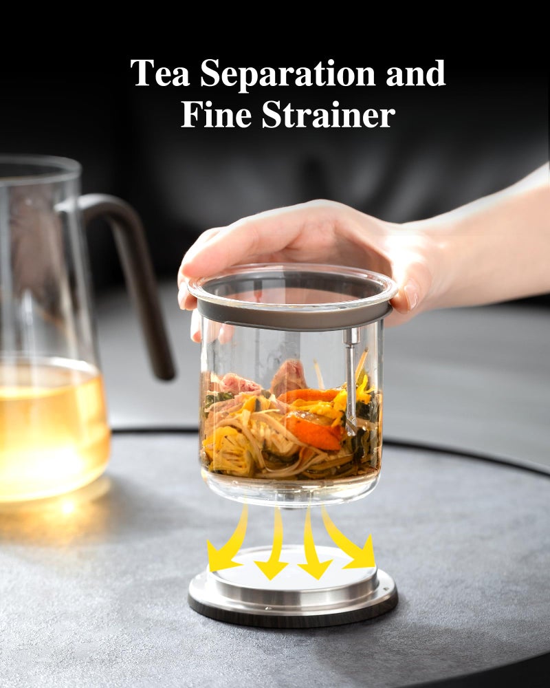 ZENS Magnetic Tea Pot, Large Enchanted Glass Teapot with Infuser and Magnetic Suction Lid for Mess-Free Loose Tea Diffusers, Black Walnut Pattern Handle, Tea Lovers Gifts - Image 5