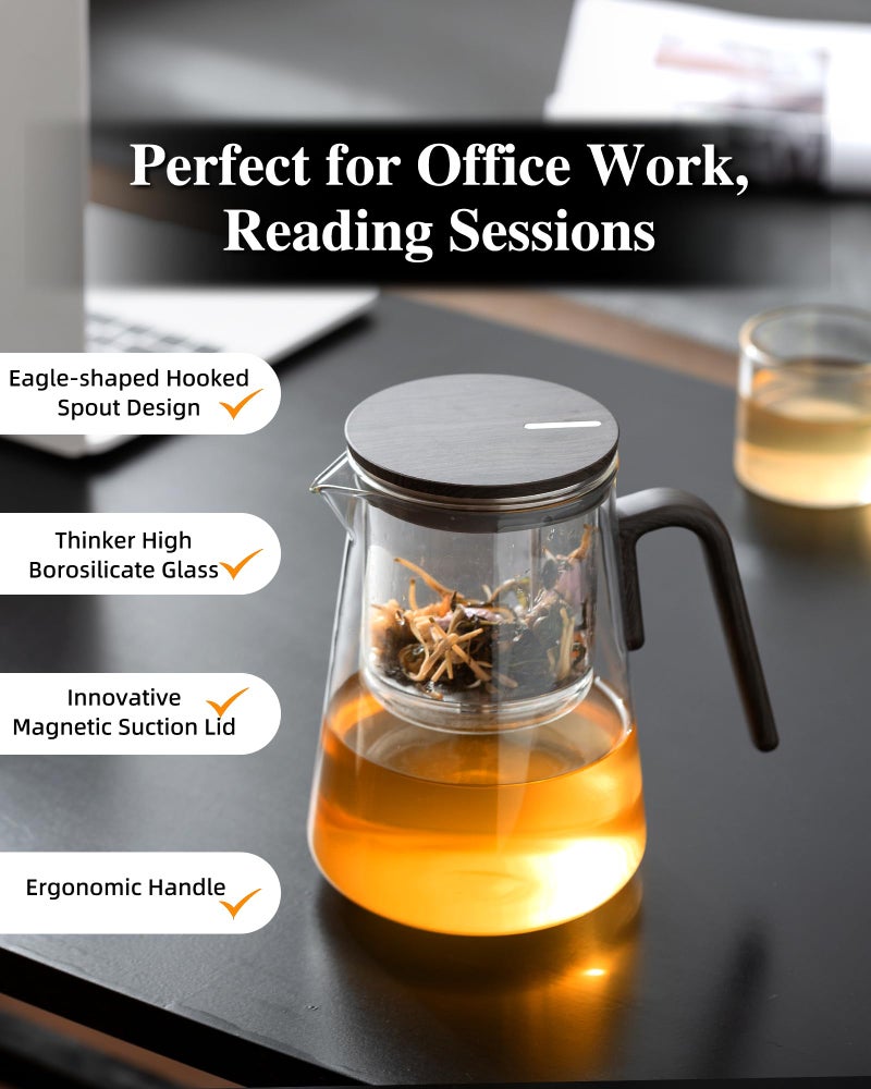 ZENS Magnetic Tea Pot, Large Enchanted Glass Teapot with Infuser and Magnetic Suction Lid for Mess-Free Loose Tea Diffusers, Black Walnut Pattern Handle, Tea Lovers Gifts - Image 2