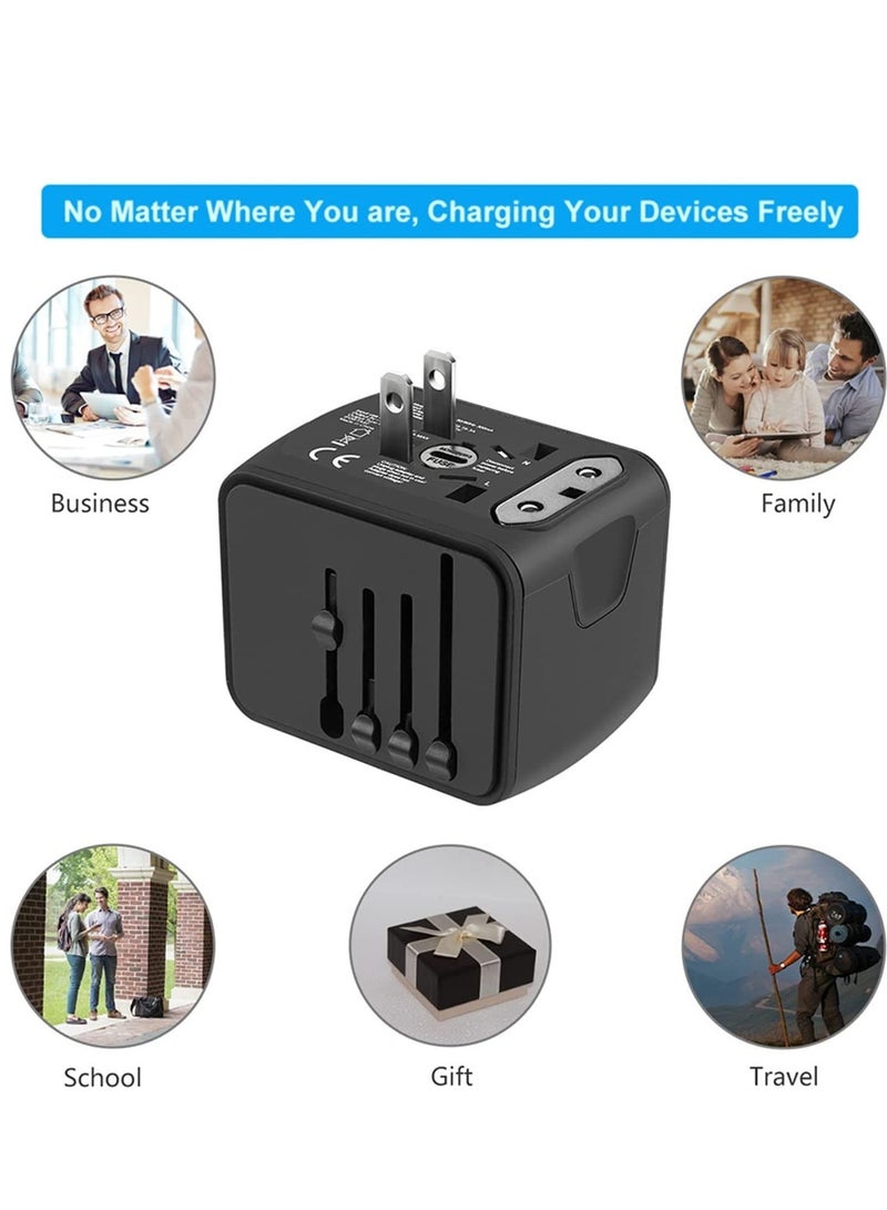 Universal International Travel Power Adapter W/High Speed 2.4A USB, 3.0A Type-C Wall Charger, European Adapter, Worldwide AC Outlet Plugs Adapters for Europe, UK, US, AU, Asia-Black - Image 2