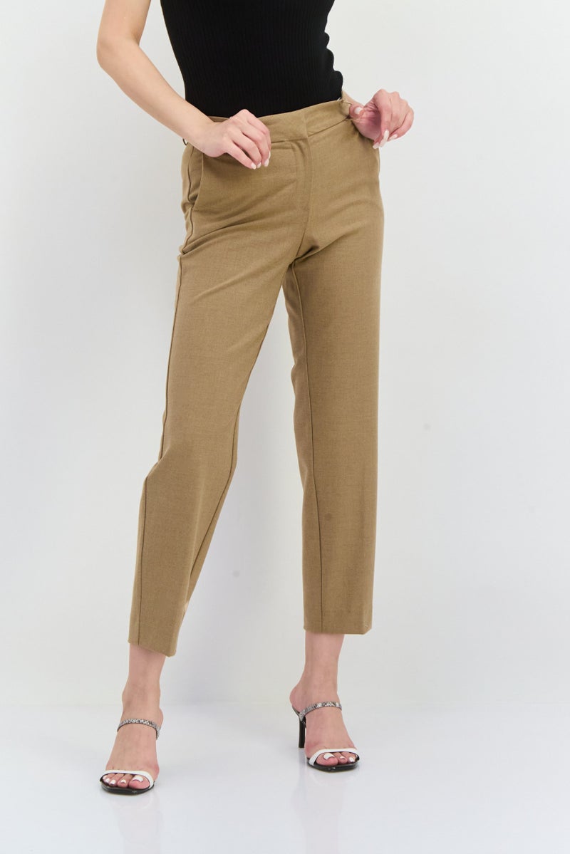 SELECTED FEMME Women Regular Fit Solid Straight Leg Pants, Tan  - Image 1