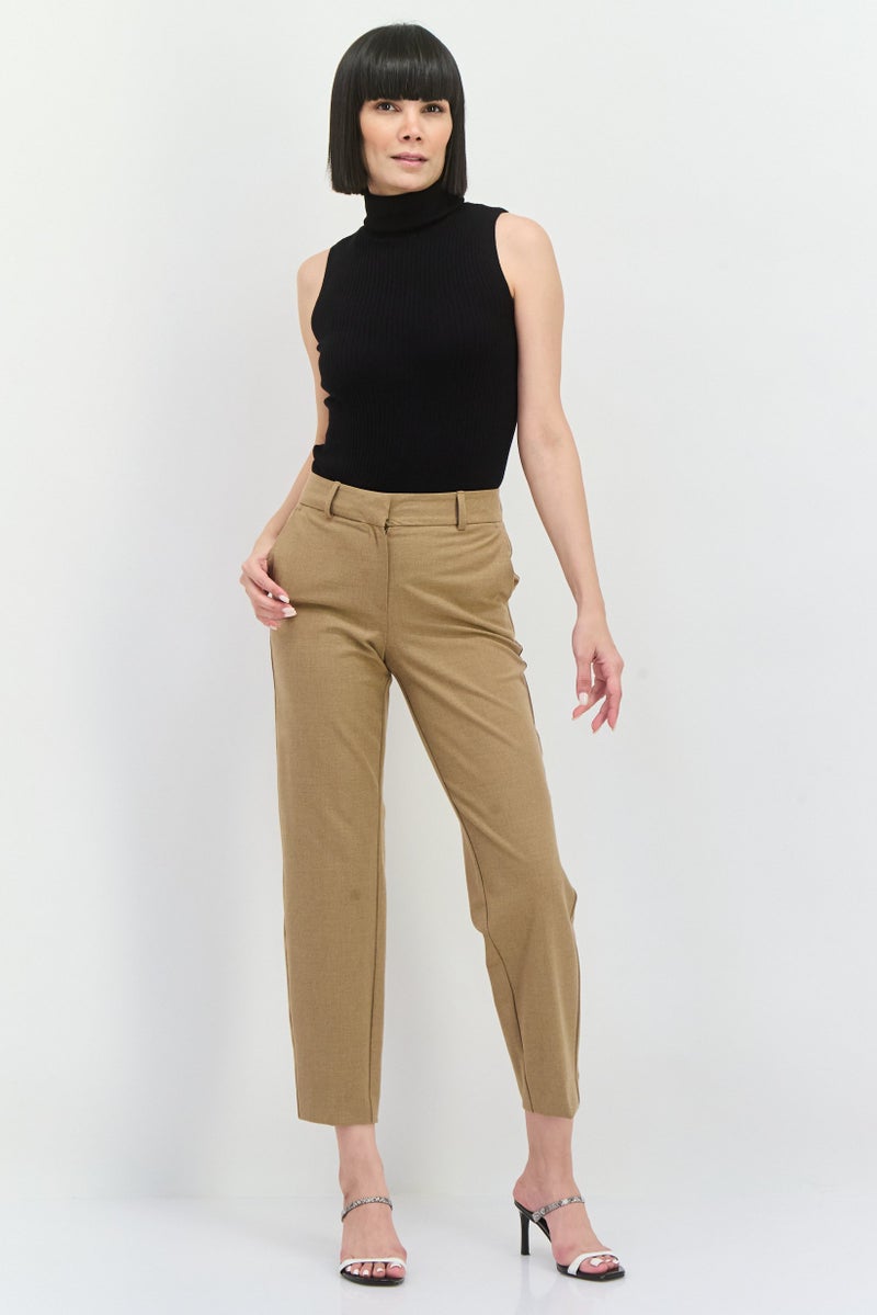 SELECTED FEMME Women Regular Fit Solid Straight Leg Pants, Tan  - Image 4