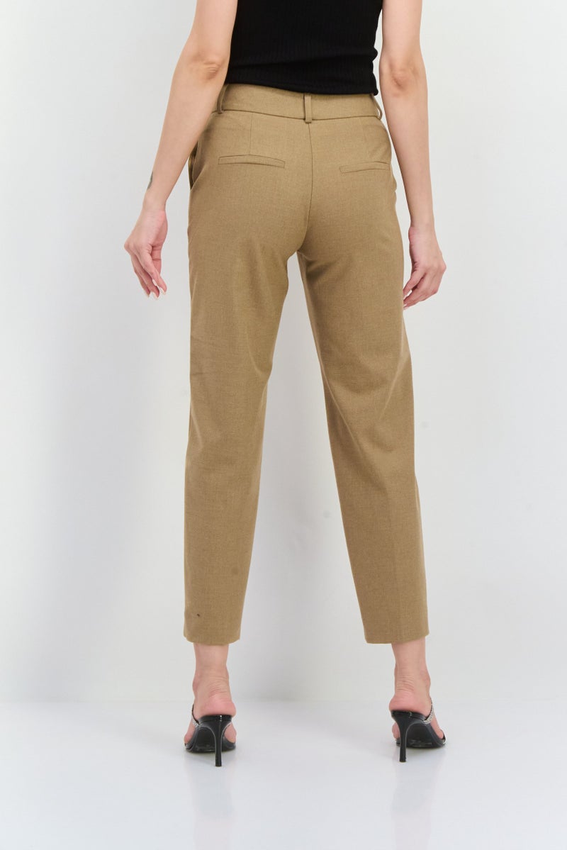 SELECTED FEMME Women Regular Fit Solid Straight Leg Pants, Tan  - Image 3