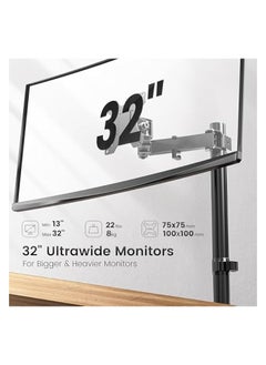erorex Single Monitor Arm -Single Monitor Stand With Extention Arm,Ergonomic Vesa Arm Mount Arm For 13-32" Gaming Screen Up To 8Kgs,Vesa Mount Stand 75Mm/100Mm,C-Clamp & Grommet 2-Way Assembling  - Image 2