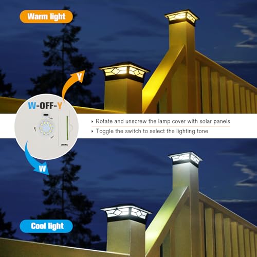 JOFIOS Solar Post Cap Lights Outdoor 12pack, Waterproof Solar Powered Deck Fence Post Lights for 4x4 Wood/Vinyl Posts, Solar Outdoor LED Light with Cool/Warm Lighting Decorate Garden Patio Porch… - Image 4