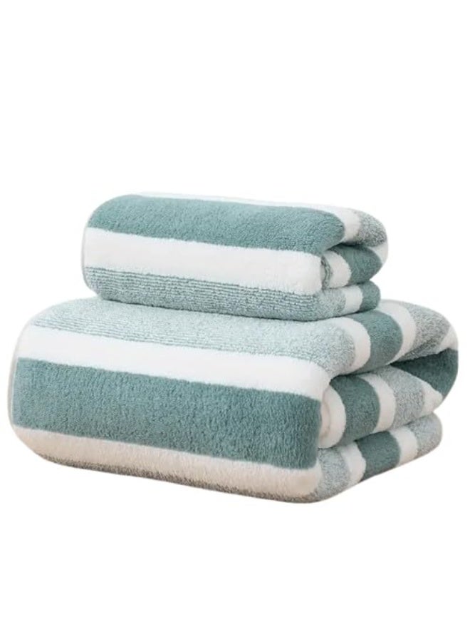 م اكس م طقم مناشف حمام فائقة النعومة، 100% قطن، مناشف حمام ويد، مخططة، عالمية (خضراء) - Image 1