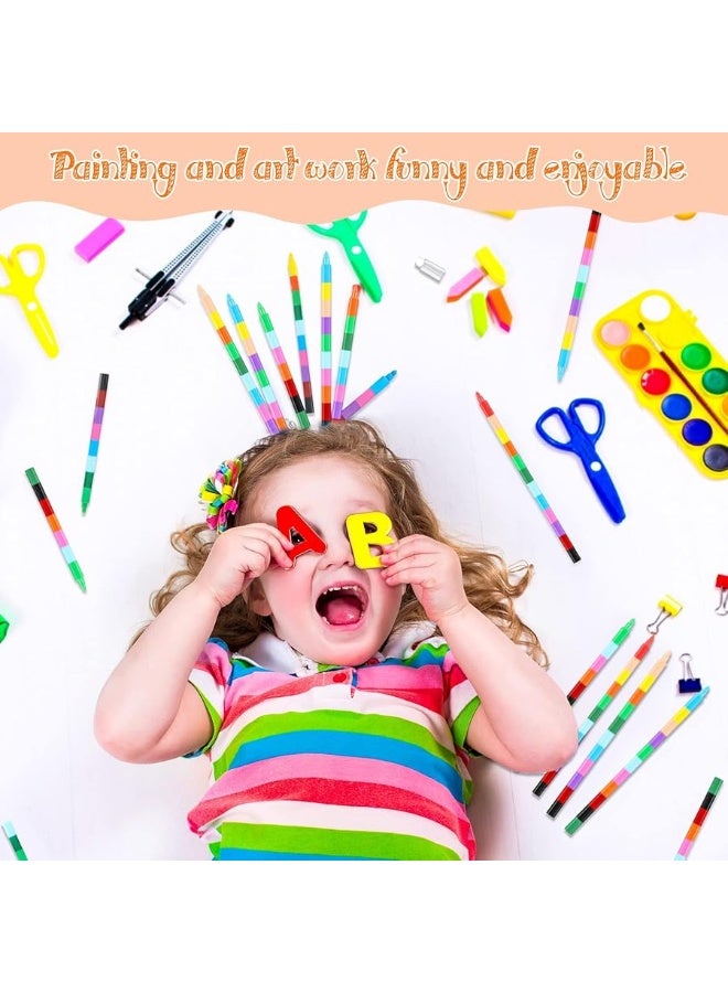 Marspark 20 Pcs Stackable Crayons Stacking Buildable Crayons Kids Colorful Stackable Crayons Party Favors DIY Rainbow Pencils for School Office Birthday Party, 12 Colors (Vivid Color,Flat) - Image 3