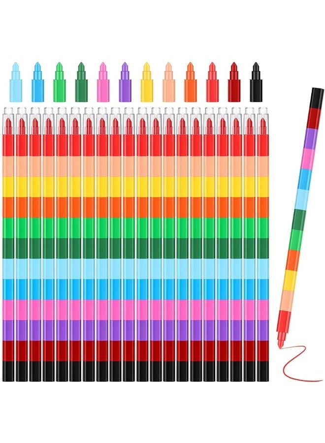 Marspark 20 Pcs Stackable Crayons Stacking Buildable Crayons Kids Colorful Stackable Crayons Party Favors DIY Rainbow Pencils for School Office Birthday Party, 12 Colors (Vivid Color,Flat) - Image 2