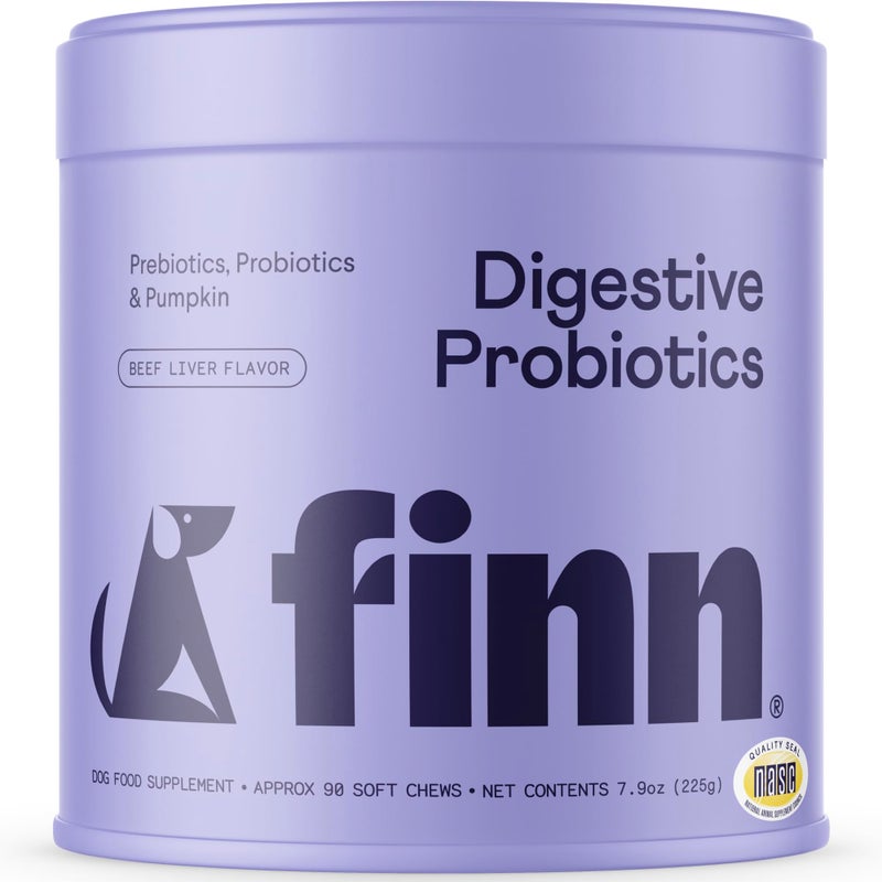 Finn Digestive Probiotics for Dogs - Complete Digestive System Support with Pumpkin, Prebiotics, & Live Probiotics - Vet Recommended & Made in The USA - 90 Soft Chews - Image 1
