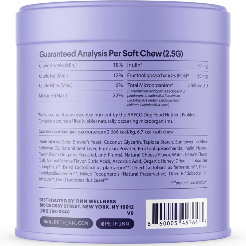 Finn Digestive Probiotics for Dogs - Complete Digestive System Support with Pumpkin, Prebiotics, & Live Probiotics - Vet Recommended & Made in The USA - 90 Soft Chews - Image 4