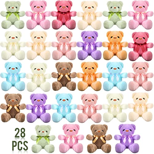 Jerify 28 Pieces Easter Bears Stuffed Animals Plush Gift for Women 12 Inch Plush Cute Soft Bears with Ribbon Bow in 10 Colors Wedding School Exchange Gift Baby Shower - Image 1