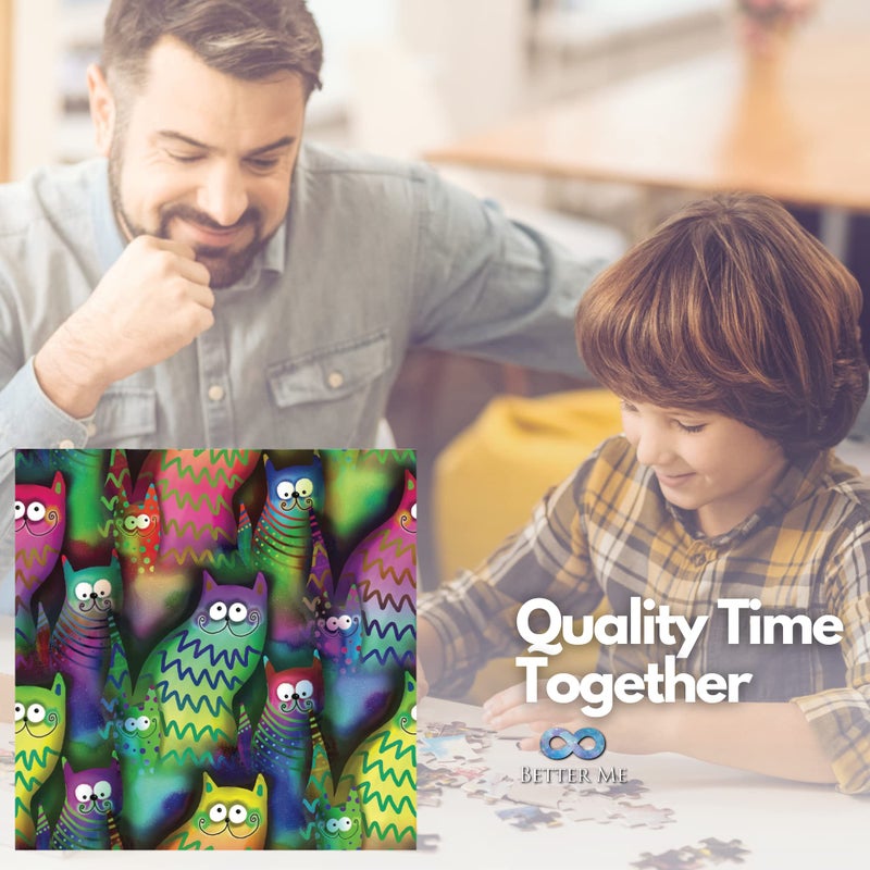 Better Me Funky Felines Square 1000 Piece Puzzle - Funny & Colorful Cat Puzzles for Adults, Unusual Trippy Smiling Kitty Cats Jigsaw Design (1000 Pieces, Square) - Image 5